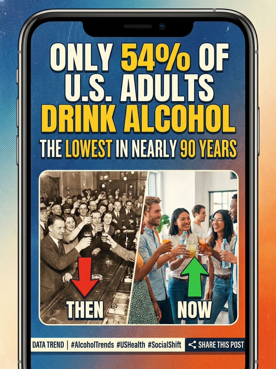 only 54% of U.S. adults say they drink alcohol