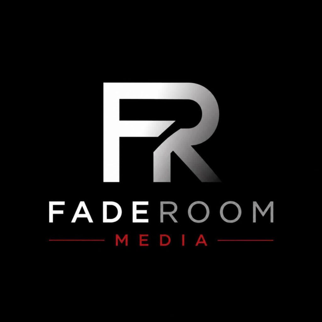 FadeRoom Media black silver and red logo