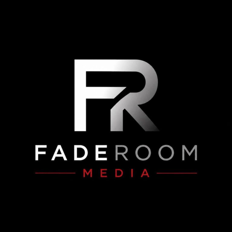 FadeRoom Media black silver and red logo
