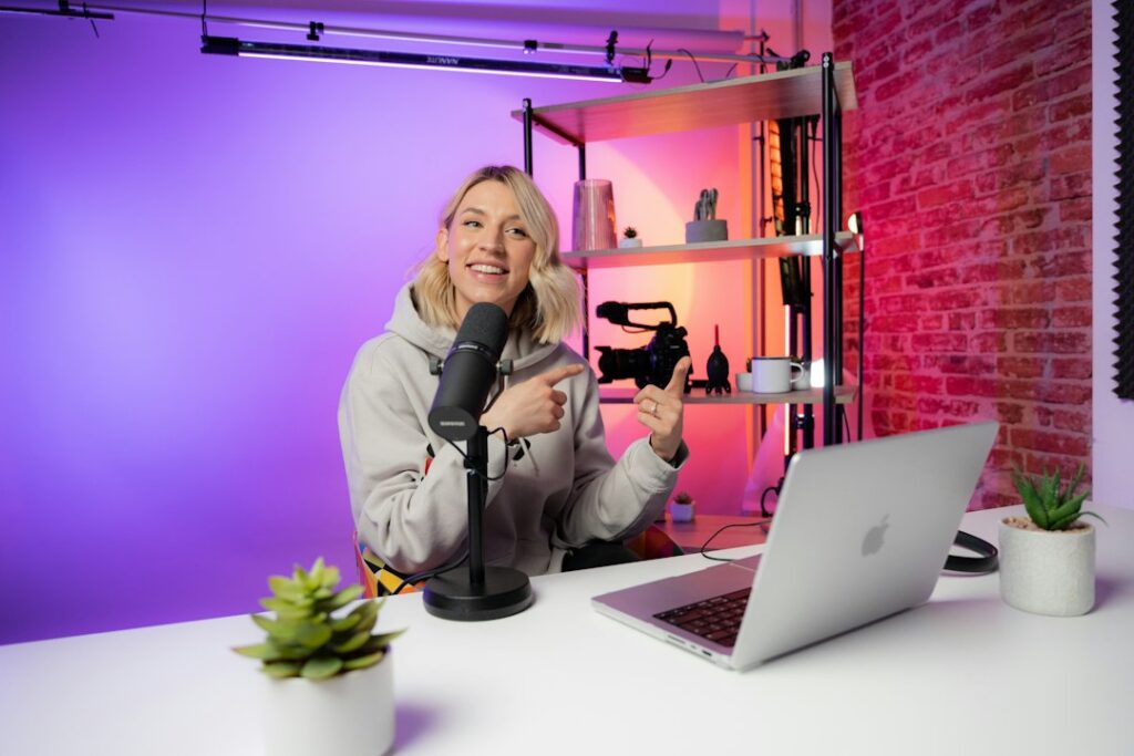Illustrative creator studio scene, not Megan Fox or Subs.com staff.