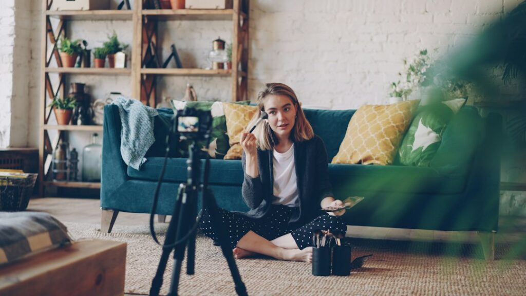 Illustrative content creator recording video, not a Fanvue representative