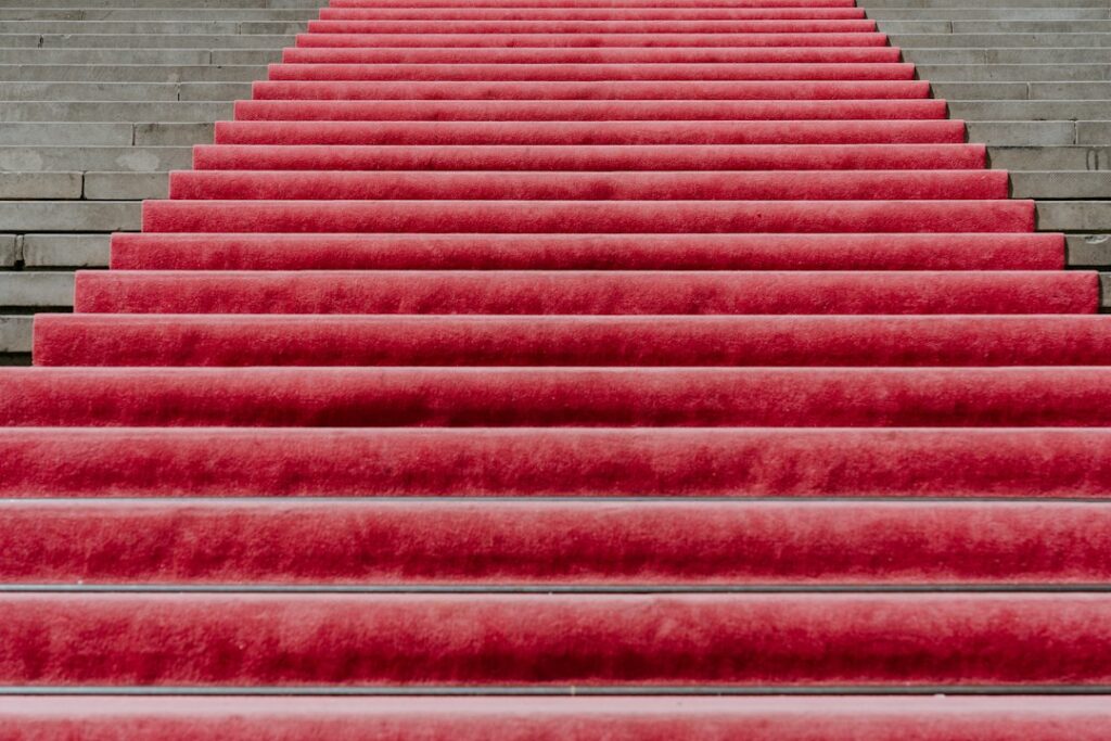 Red carpet style stairway; illustrative photograph, not the 2026 Cat in the Hat premiere