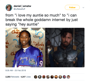 Killmonger Hey Auntie Black Panther meme
